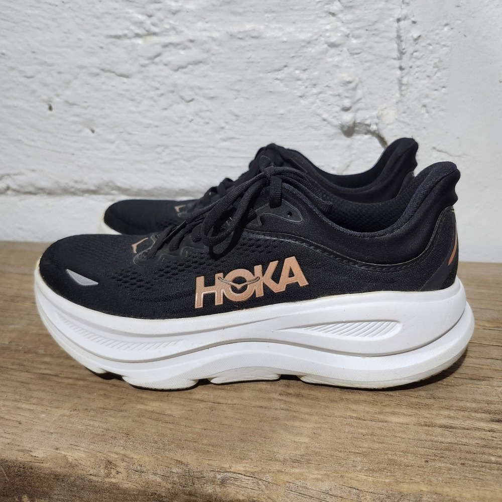 Hoka Bondi 8 Women Running Shoes Black Rose Gold 1127952-BRGL Size 7B Orthopedic